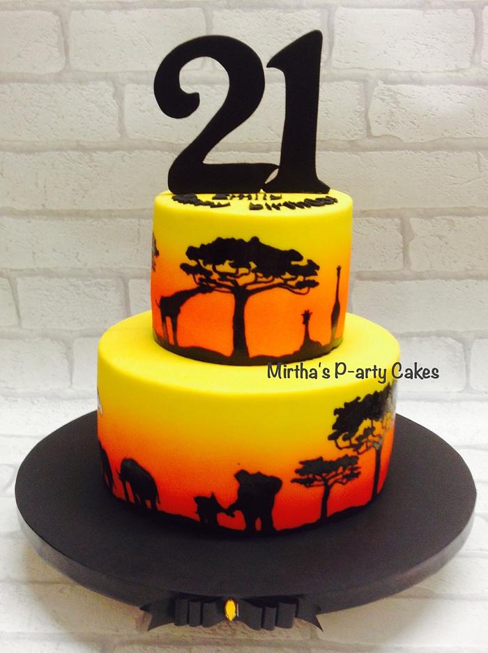 African sunset themed cake
