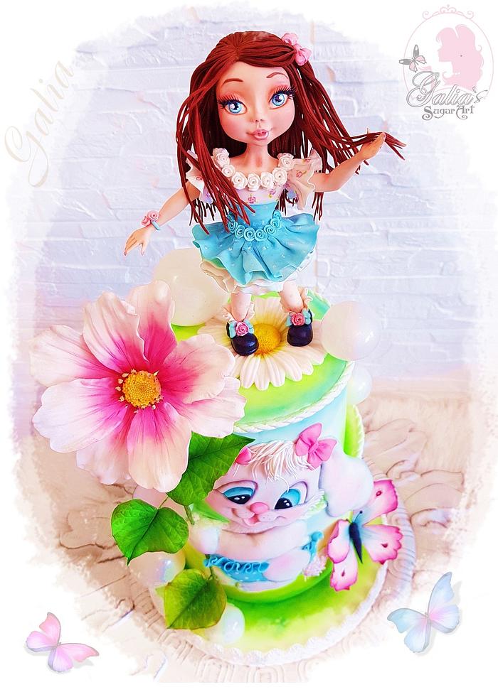 Cake with Doll and 2 D Bunny