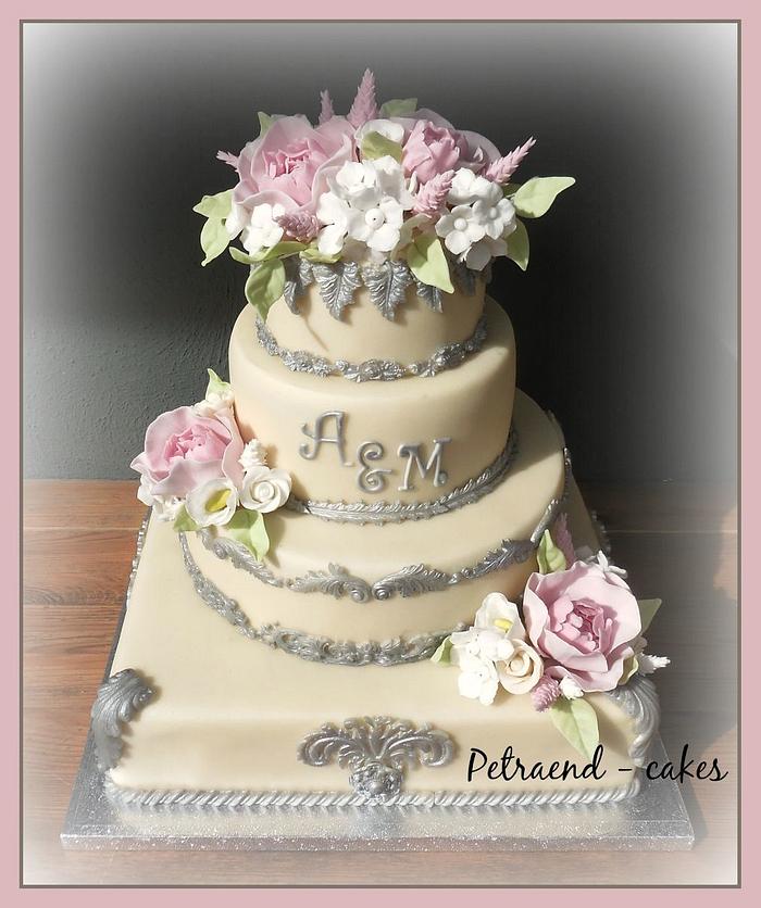 Peony wedding cake