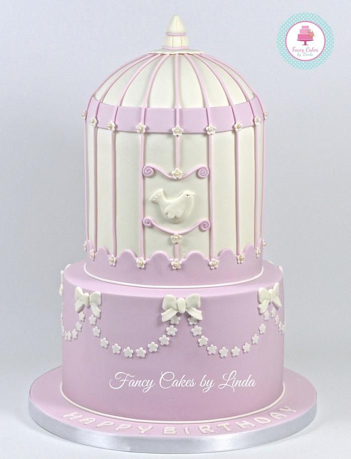Lilac & White Birdcage Birthday Cake