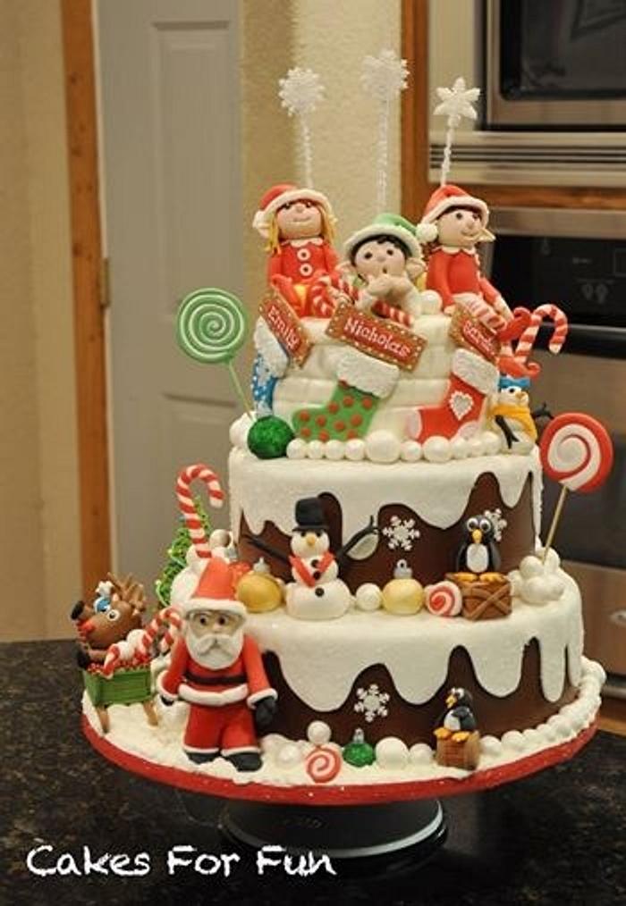 Elf and Santa birthday cake