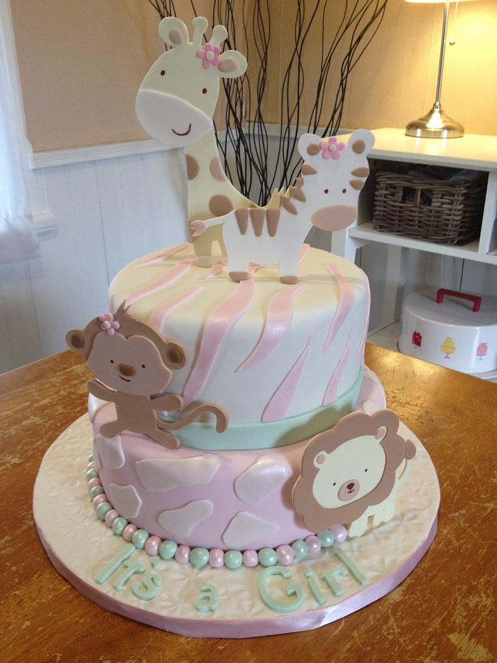 Safari Baby Shower Cake with Edible Fondant Giraffe - BS278 – Circo's  Pastry Shop