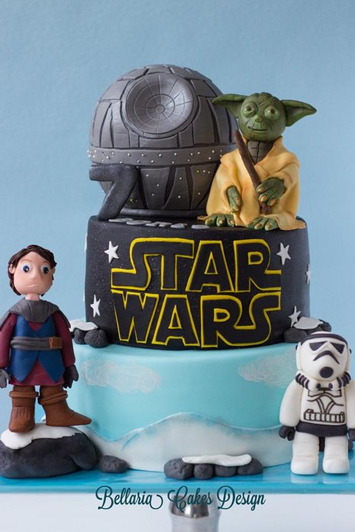 Star Wars cake with Death star and Yoda