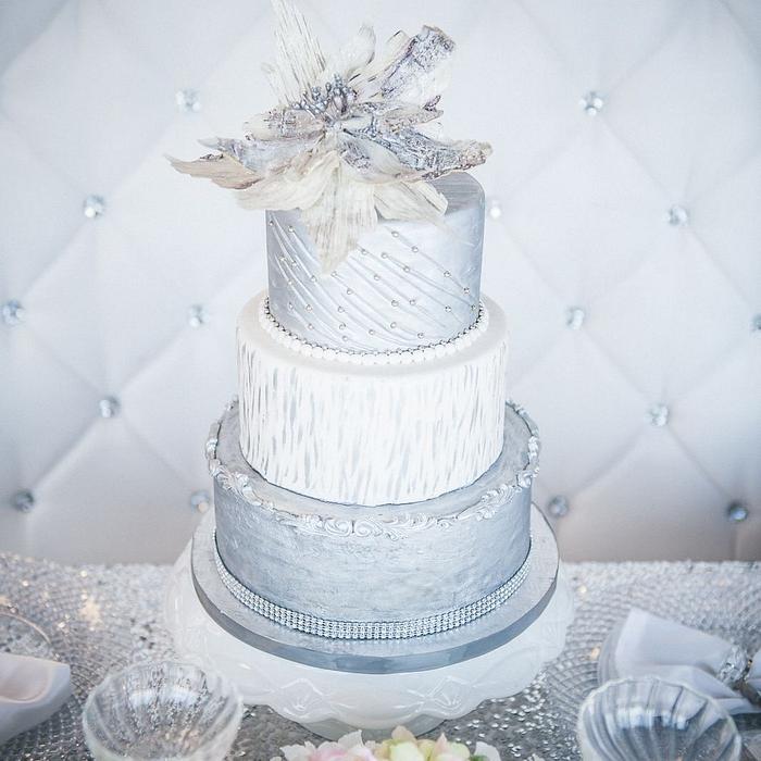 White & silver wedding cake