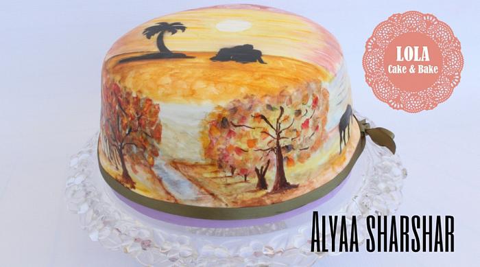 Freehand romantic painting cake