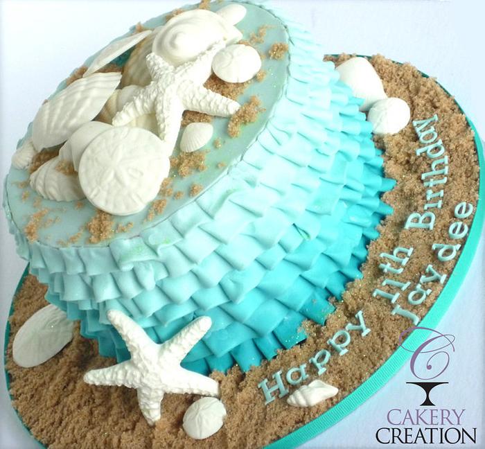 Ruffle ombre beach cake, cookies and pops