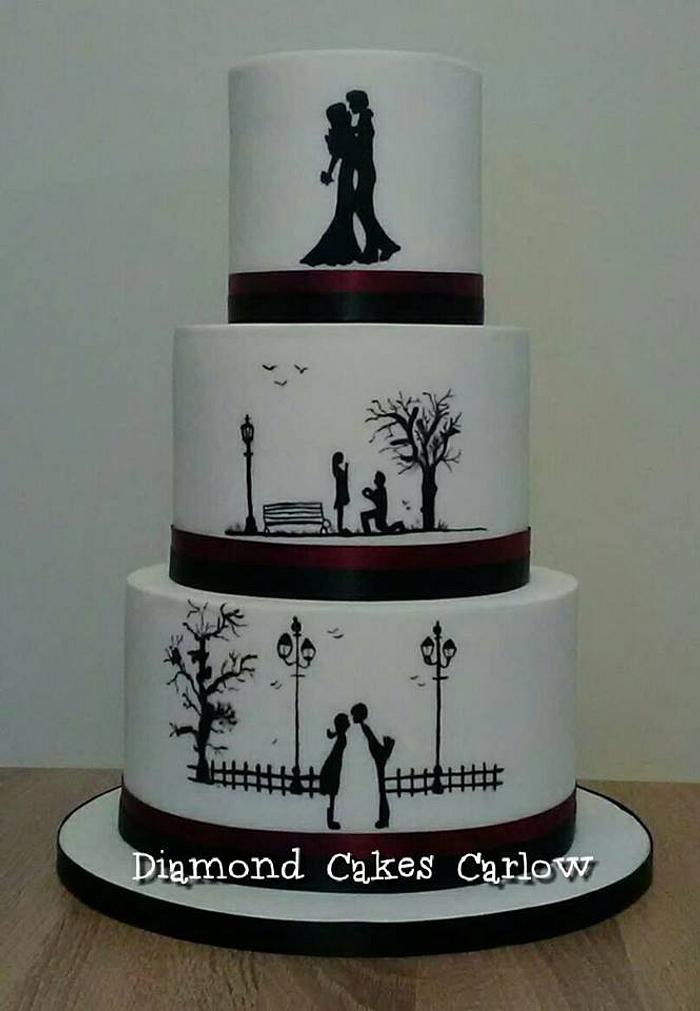 Hand Painted Silhouette Wedding Cake