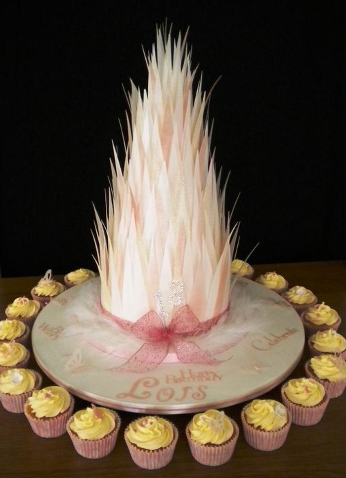 Pink & white glittered 'Feather' cake