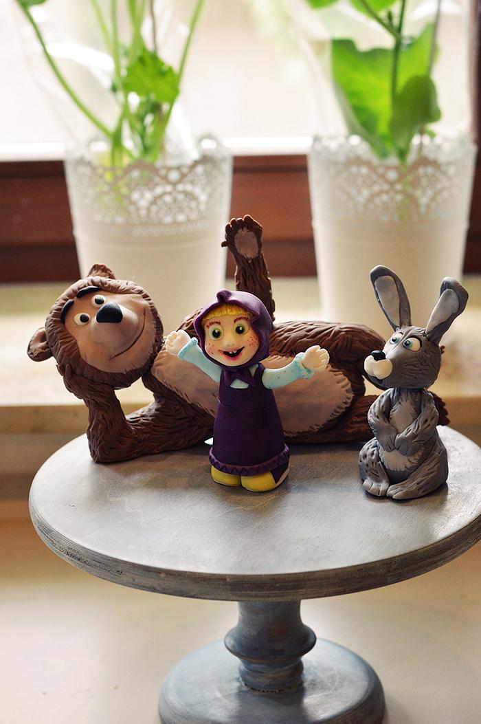 Masha and the Bear (and bunny) cake topper