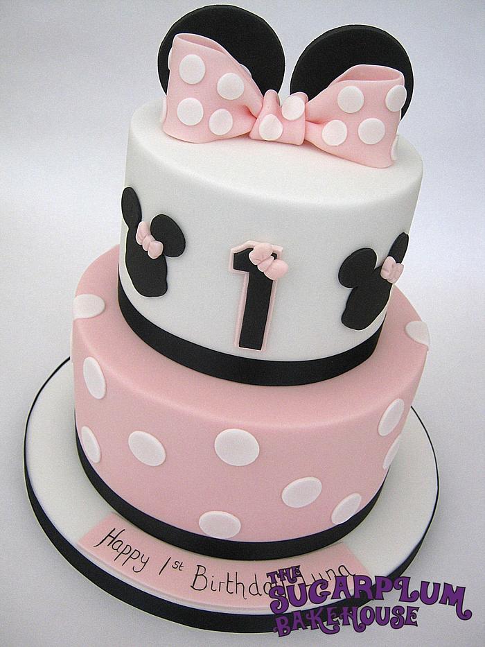 Simple Minnie Mouse 2 Tier Birthday Cake