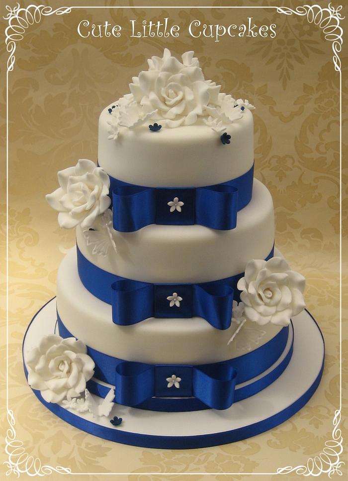 Royal Blue Bow Wedding Cake