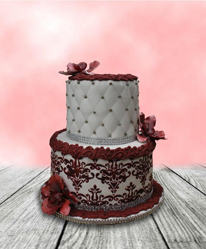 Red Stenciled Cake