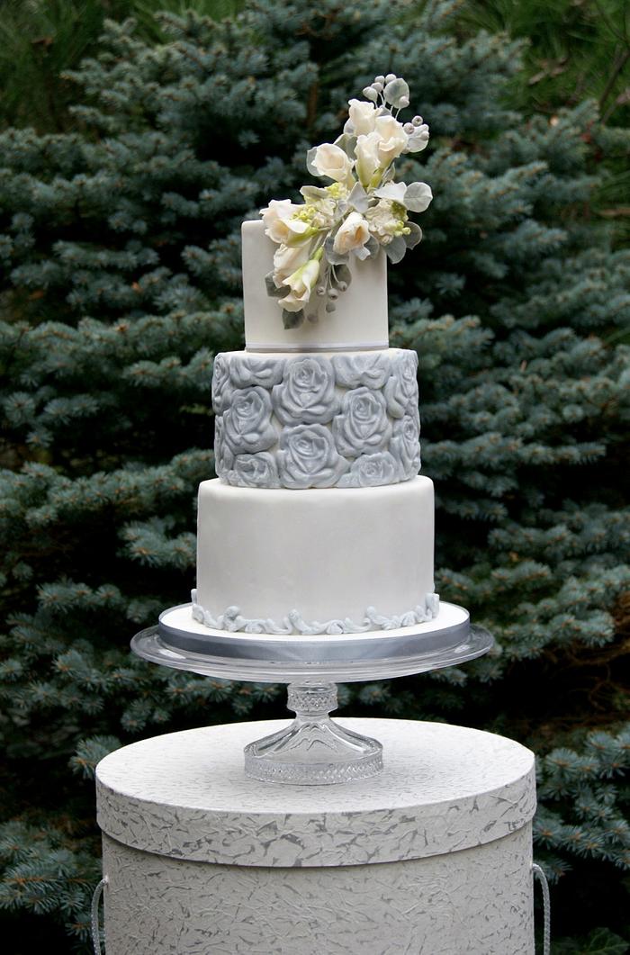 Gray and white winter wedding cake