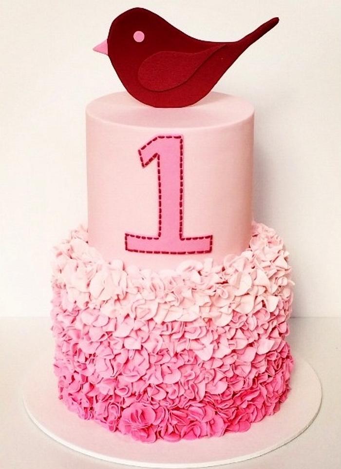 Pink Ruffle 1st Birthday Cake