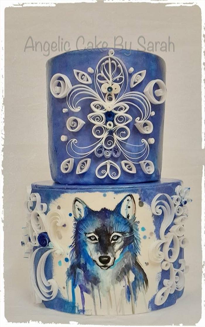 Quilled painted wolf cake