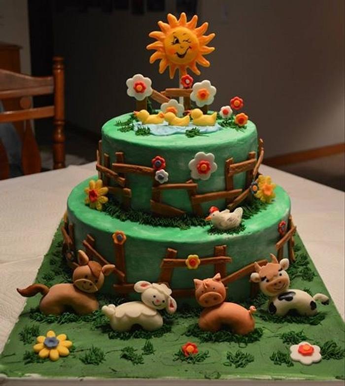 Farm Animal Shower Cake