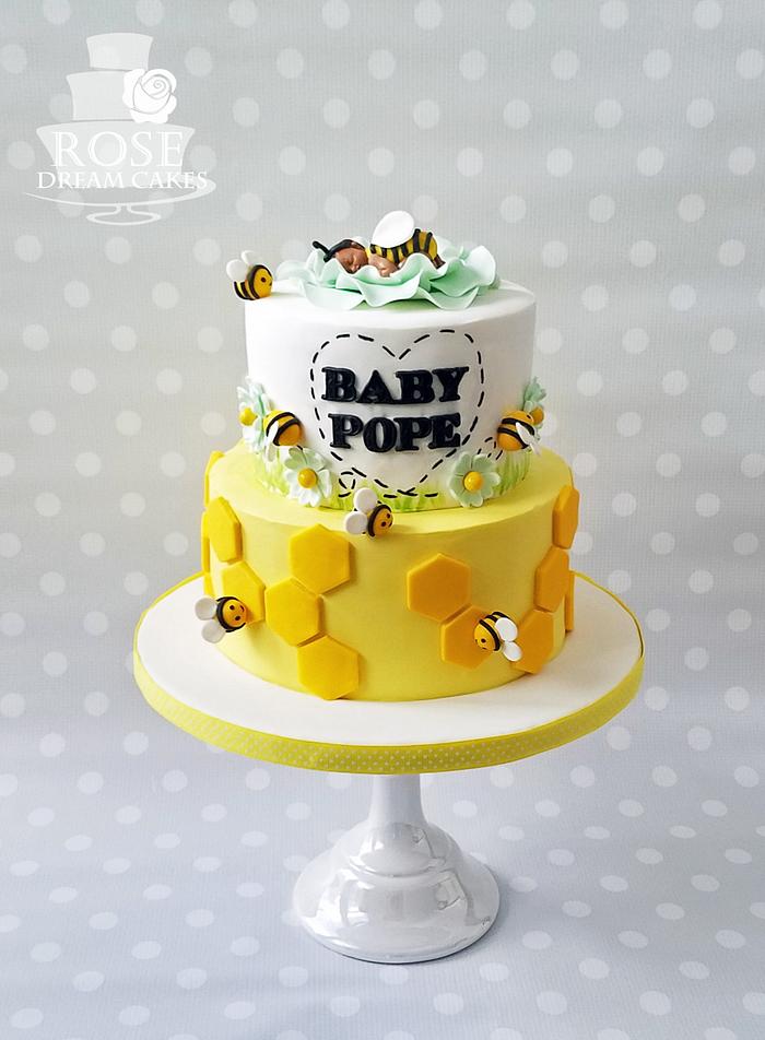 Baby Bee baby shower cake