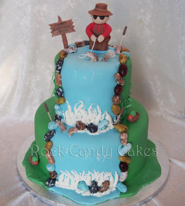 Fisherman Waterfall Birthday Cake