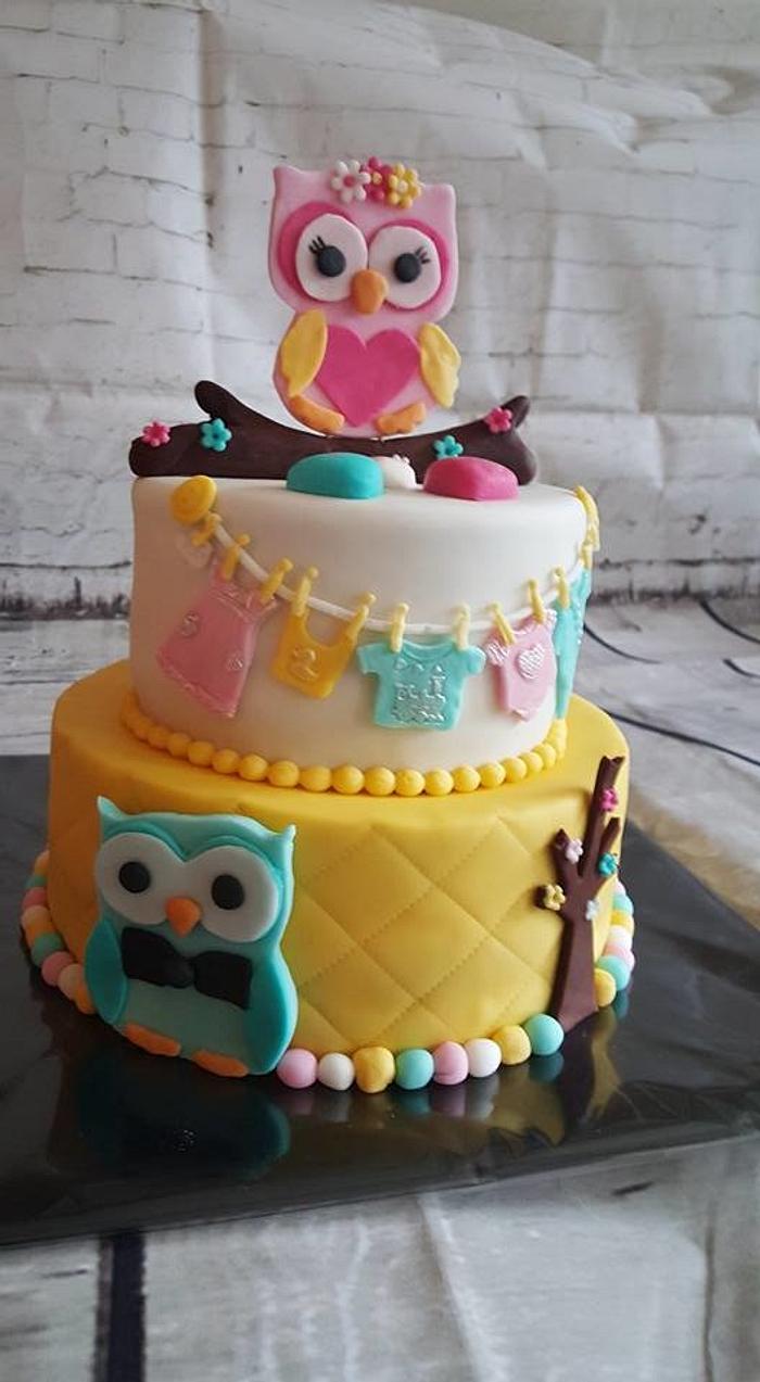 Owl gender reveal cake