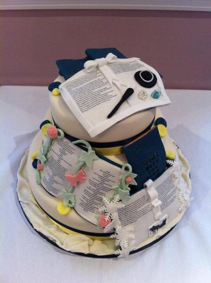 Books Buttons and Bows Wedding cake
