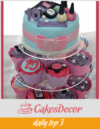 Little girls makeup cupcake tower