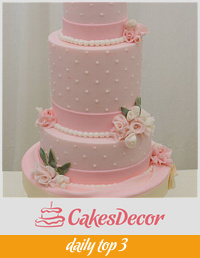 Vintage Cake in Pink with Fondant Fabric flowers
