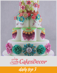 Birdcage Wedding Cake with Fabric Flowers