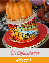 Pumpkin & Hand Painted Fall Scene Cake