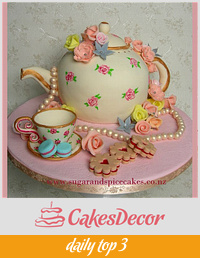 Vintage Teapot Cake with handmade sugar trinkets ~