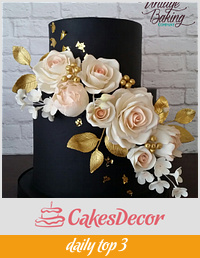 Black, Blush and Gold Floral Wedding Cake