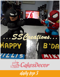 Batman and Spiderman Figurines Cake