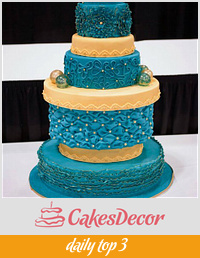 teal and gold wedding cake