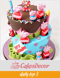 Peppa Pig joint birthday cake for six 2 year olds 