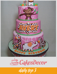 Pink Jungle/Safari First Birthday Cake