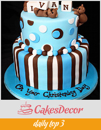 Blue & brown Christening Cake
