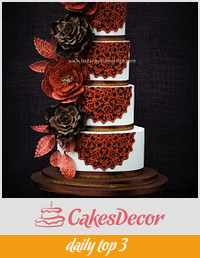 Copper and brown doily wedding cake