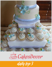 Hydrangea Wedding Cake and Cupcakes
