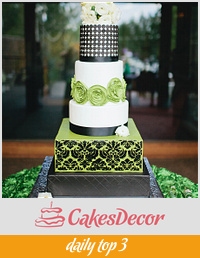 Modern Green, White, and Black Wedding Cake