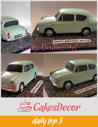 Vintage 1960 Ford Anglia 105E cake for a car enthusiast's 60th birthday