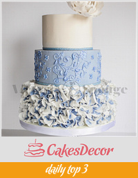 French Blue Ruffle Rose Wedding Cake