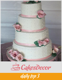 White & Pink Rose Wedding Cake