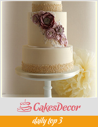 Silk Fabric Effect Flowers, Lace & Pearl Wedding Cake