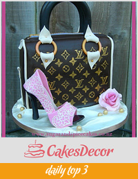 Handbag cake with lace covered Sugar Shoe ~