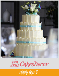 5 tier White Choc Panel Wedding Cake