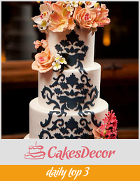 Damask and Sugar Flower Wedding Cake