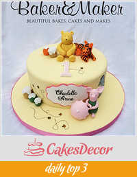Classic Winnie the Pooh Handpainted 1st Birthday Cake
