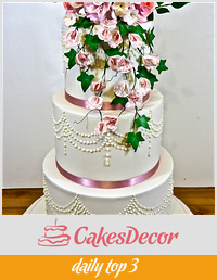 Pink floral wedding cake