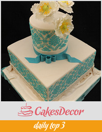 Teal Damask Cake