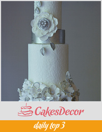 White and Silver Bouquet Wedding Cake