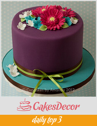 Purple, Teal & Pink Gerbera Cake